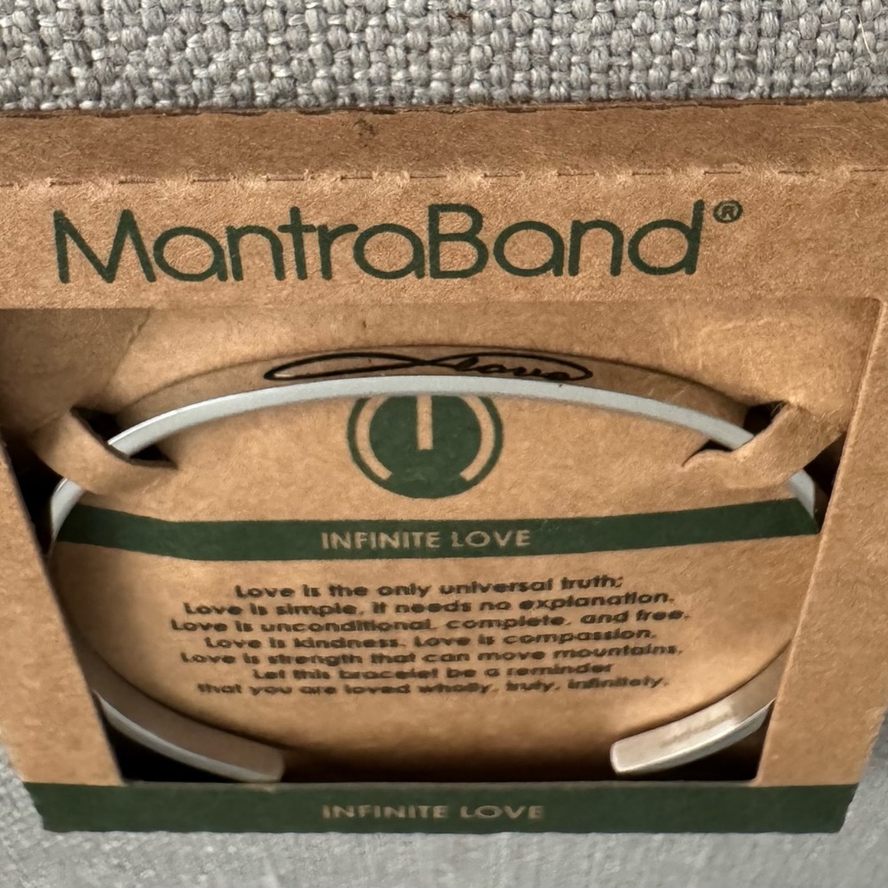 MantraBand Silver Cuff Bracelet with 'Infinite Love' Inscription